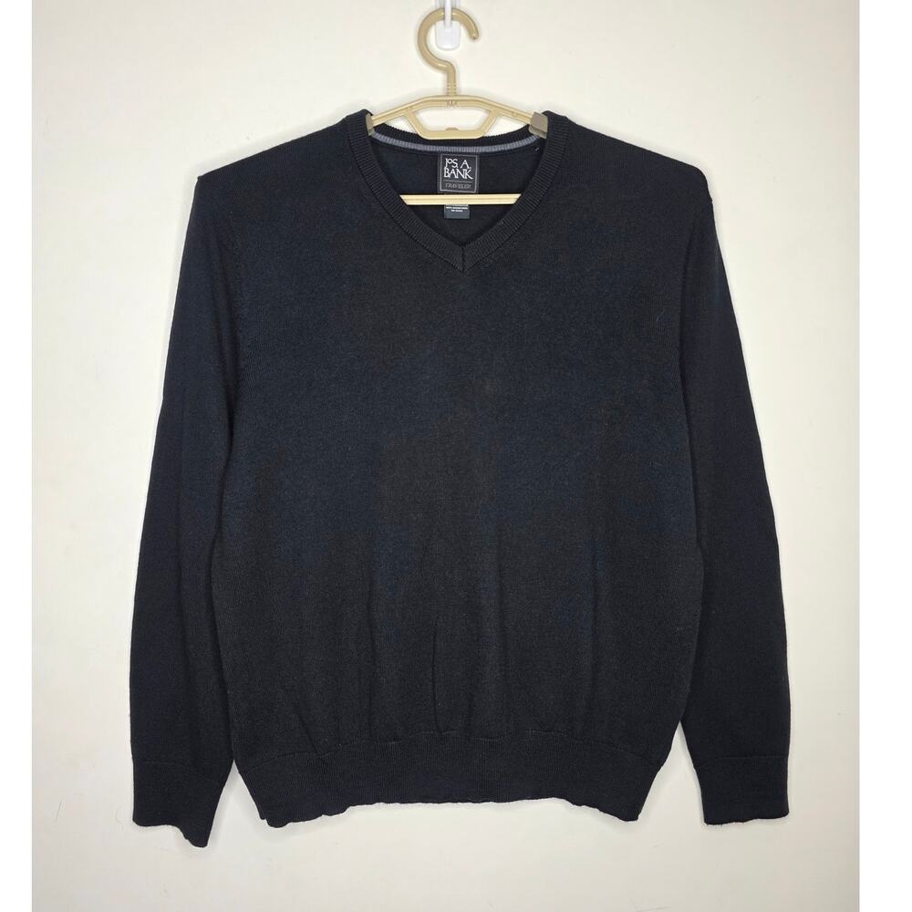 Jos A Bank black merino wool long sleeve v-neck sweater - large - corpcore